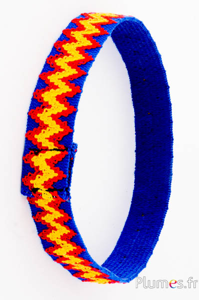 Bandeau élastique indien - largeur 3 cm - bleu-rouge-jaune